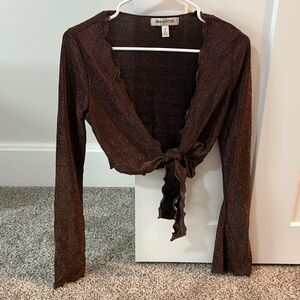 Urban Outfitters Shimmering Brown Tie-Front Blouse